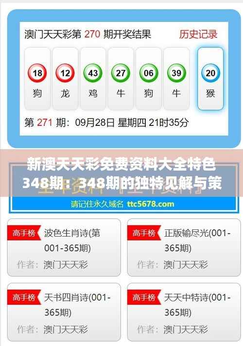 新澳天天彩免费资料大全特色348期:348期的独特见解与策略